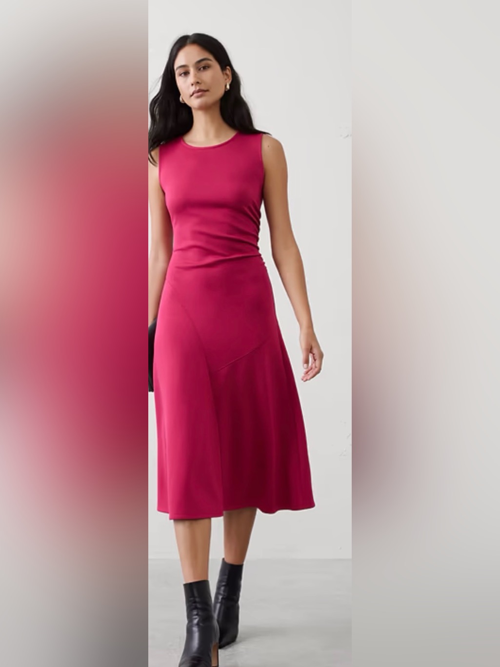 Banana Republic Factory Soft Touch Midi Dress Side Ruching In Red Bud Small Nwt!